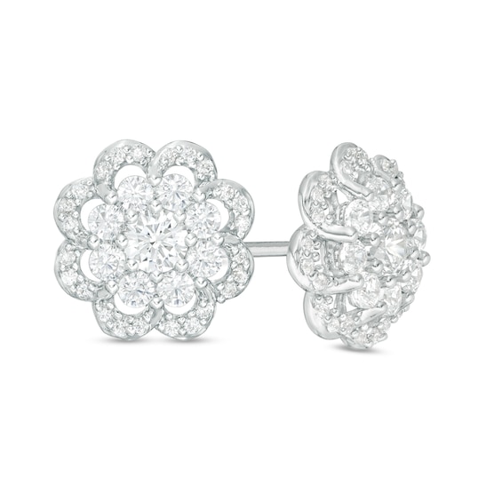 3/4 CT. T.W. Composite Diamond Scallop Frame Flower Stud Earrings in 10K White Gold 3/4 CT. T.W. Composite Diamond Scallop Frame Flower Stud Earrings in 10K White Gold