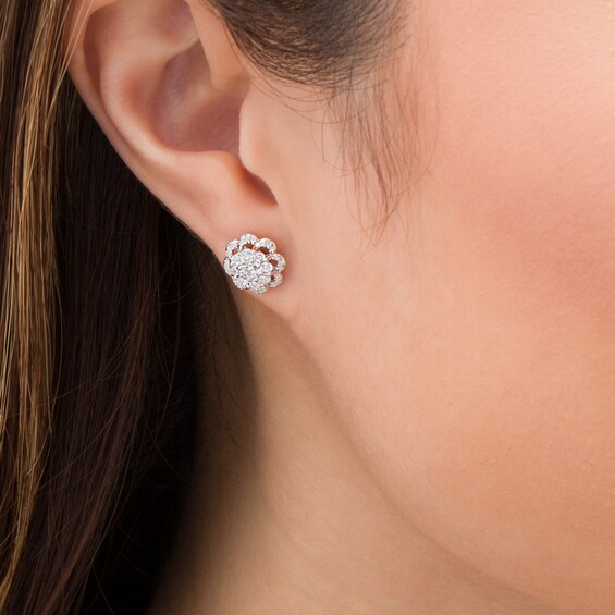 3/4 CT. T.W. Composite Diamond Scallop Frame Flower Stud Earrings in 10K White Gold 3/4 CT. T.W. Composite Diamond Scallop Frame Flower Stud Earrings in 10K White Gold