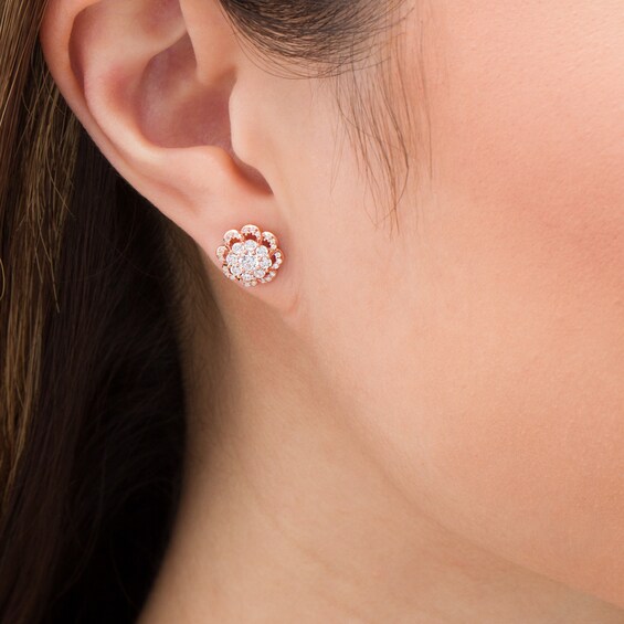 3/4 CT. T.W. Composite Diamond Scallop Frame Flower Stud Earrings in 10K Rose Gold 3/4 CT. T.W. Composite Diamond Scallop Frame Flower Stud Earrings in 10K Rose Gold