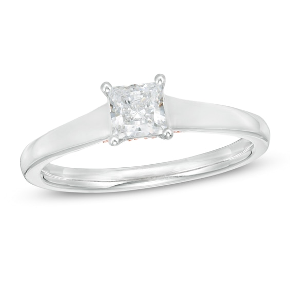 Zales Private Collection 3/4 Ctw. Certified Colourless Princess-Cut Diamond Engagement Ring in 14K Two-Tone Gold (F/I1)