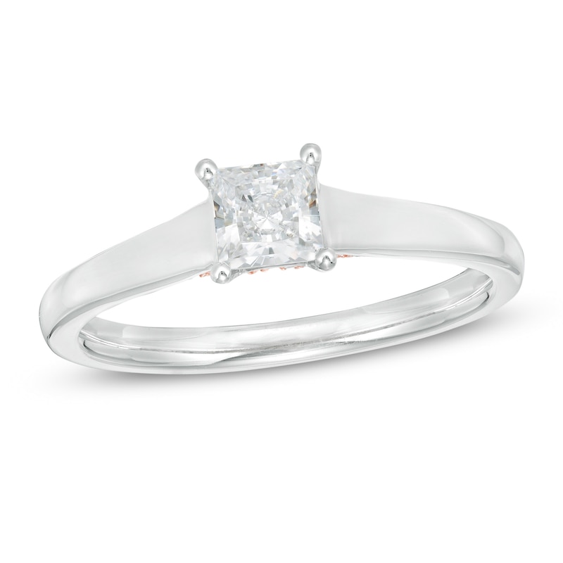 Zales Private Collection 3/4 CTW. Certified Colourless Princess-Cut Diamond Engagement Ring in 14K Two-Tone Gold (F/I1)