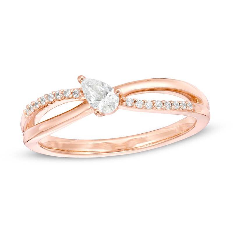 1/5 CT. T.W. Pear-Shaped Diamond Crossover Promise Ring in 10K Rose Gold