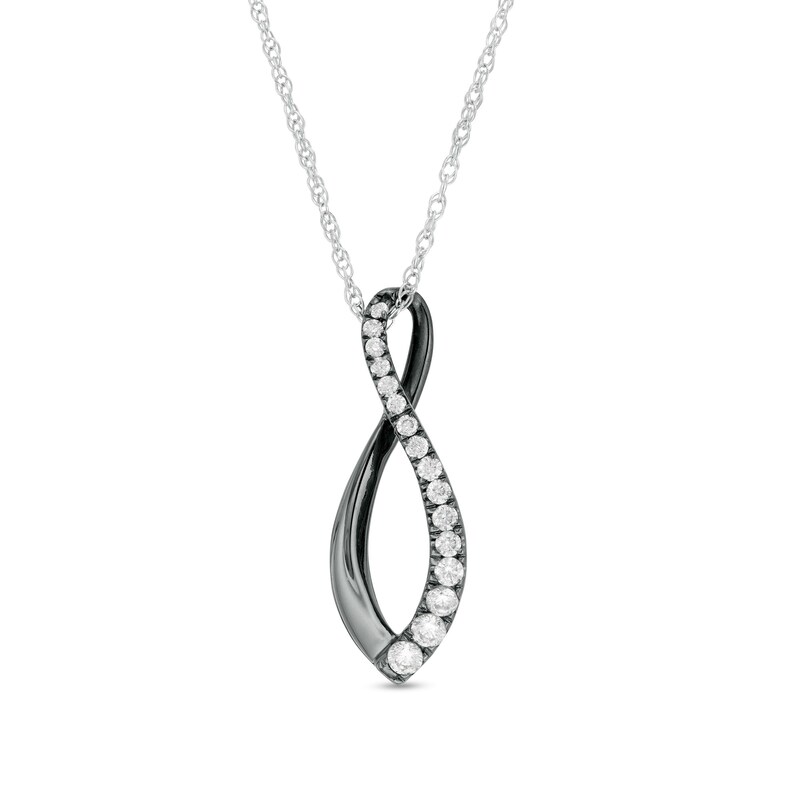 1/3 CT. T.W. Journey Diamond Infinity Pendant in 10K White Gold and Black Rhodium