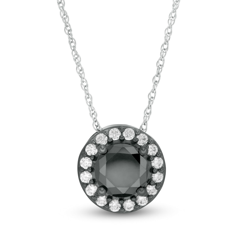 Main Image 1 of 2-3/4 CT. T.W. Enhanced Black and White Diamond Frame Pendant in 10K White Gold with Black Rhodium