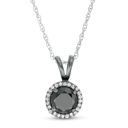 1-1/5 CT. T.W. Enhanced Black and White Diamond Frame Drop Pendant in 10K White Gold with Black Rhodium