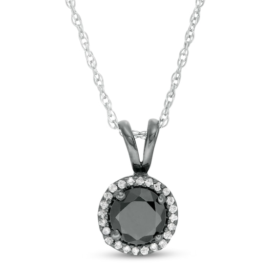 1-1/5 CT. T.w. Enhanced Black and White Diamond Frame Drop Pendant in 10K White Gold with Black Rhodium