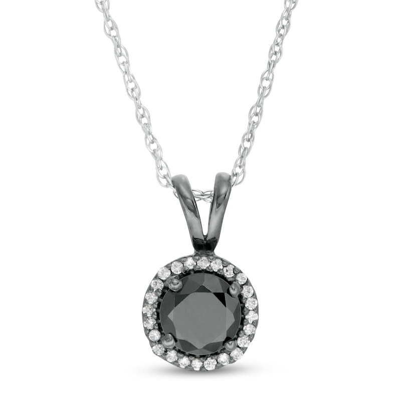 Main Image 1 of 1-1/5 CT. T.W. Enhanced Black and White Diamond Frame Drop Pendant in 10K White Gold with Black Rhodium