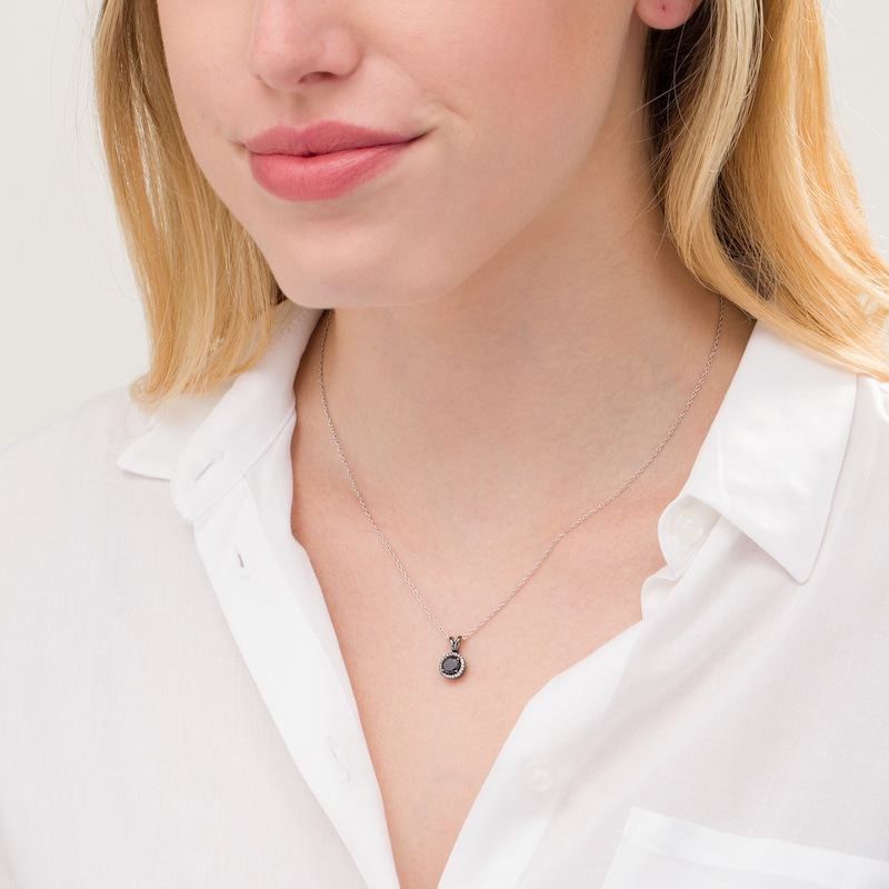 Main Image 2 of 1-1/5 CT. T.W. Enhanced Black and White Diamond Frame Drop Pendant in 10K White Gold with Black Rhodium