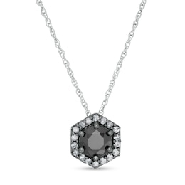 1-1/4 CT. T.W. Enhanced Black and White Diamond Hexagonal Frame Pendant in 10K White Gold with Black Rhodium