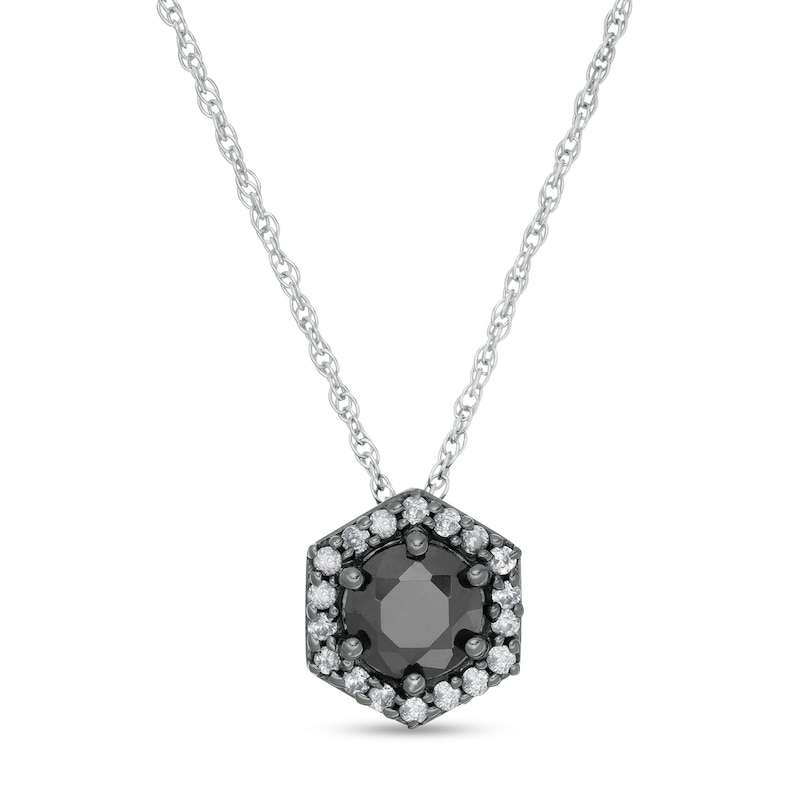 Main Image 1 of 1-1/4 CT. T.W. Enhanced Black and White Diamond Hexagonal Frame Pendant in 10K White Gold with Black Rhodium