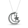Thumbnail Image 1 of 1/8 CT. T.W. Enhanced Black and White Diamond Crescent Moon and Stars Pendant in Sterling Silver with Black Rhodium