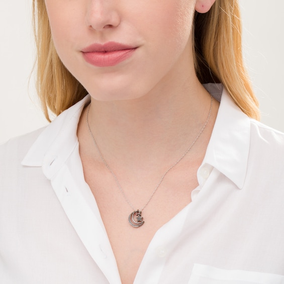 1/8 CT. T.w. Enhanced Black and White Diamond Crescent Moon and Stars Pendant in Sterling Silver with Black Rhodium