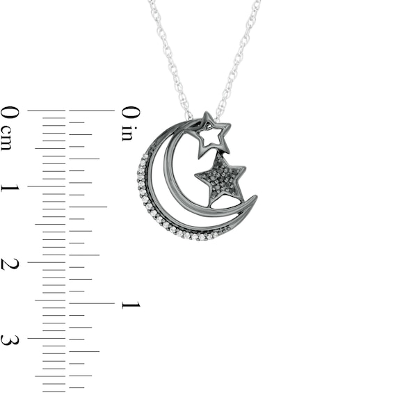 1/8 CT. T.w. Enhanced Black and White Diamond Crescent Moon and Stars Pendant in Sterling Silver with Black Rhodium