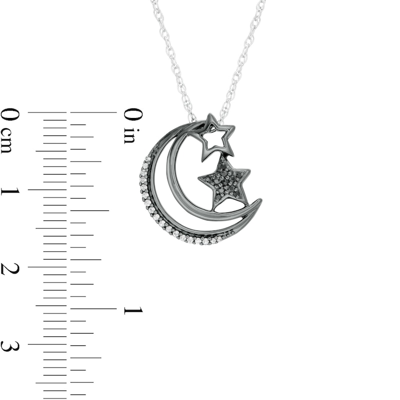 Main Image 3 of 1/8 CT. T.W. Enhanced Black and White Diamond Crescent Moon and Stars Pendant in Sterling Silver with Black Rhodium