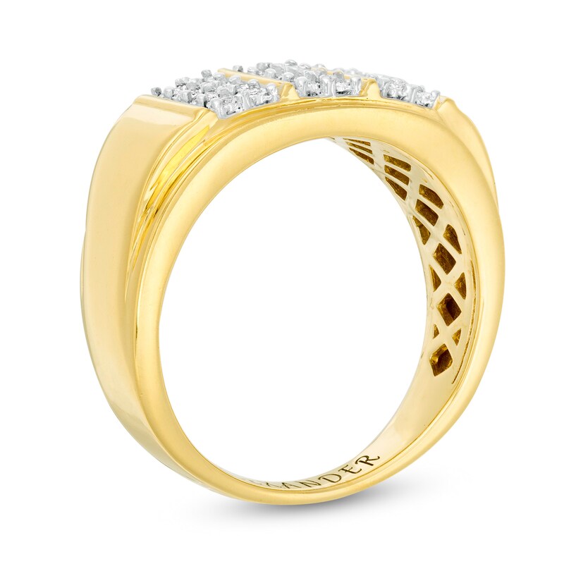 Men's 1/10 CT. T.W. Diamond Engravable Double Row Vertical Trio Ring in