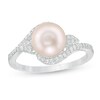 8.0mm Cultured Freshwater Pearl and 1/6 CT. T.W. Diamond Bypass Ring in 10K White Gold