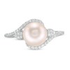 8.0mm Cultured Freshwater Pearl and 1/6 CT. T.W. Diamond Bypass Ring in 10K White Gold