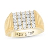 Thumbnail Image 0 of Men's 1/10 CT. T.W. Diamond Engravable Vertical Five Row Ribbed Ring in Sterling Silver with 14K Gold Plate (1 Line)