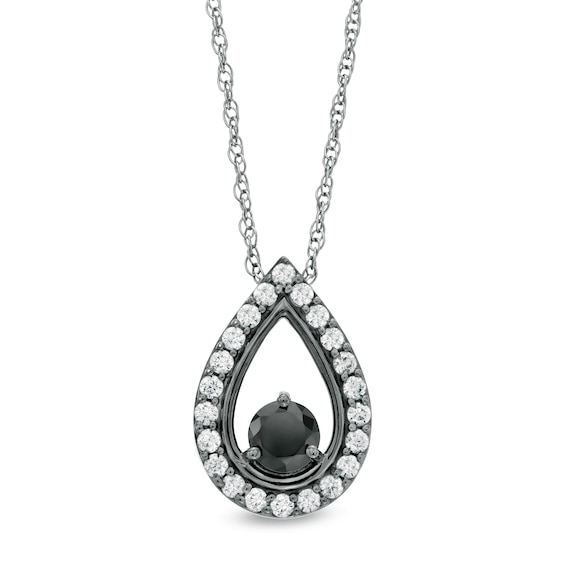 1 CT. T.W. Enhanced Black and White Diamond Teardrop Frame Pendant in 10K White Gold with Black Rhodium 1 CT. T.W. Enhanced Black and White Diamond Teardrop Frame Pendant in 10K White Gold with Black Rhodium