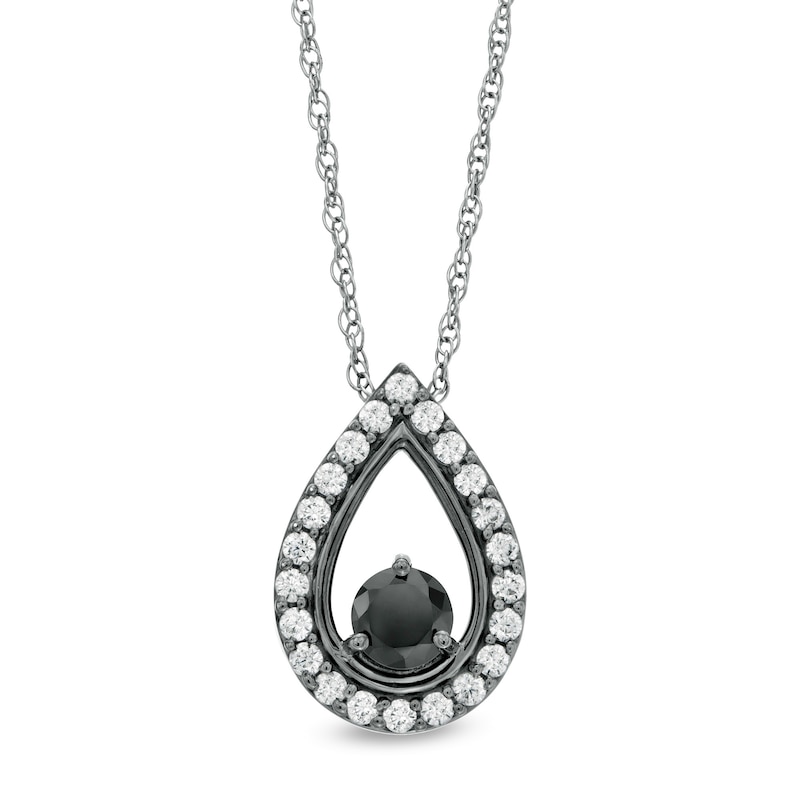 1 CT. T.W. Enhanced Black and White Diamond Teardrop Frame Pendant in 10K White Gold with Black Rhodium