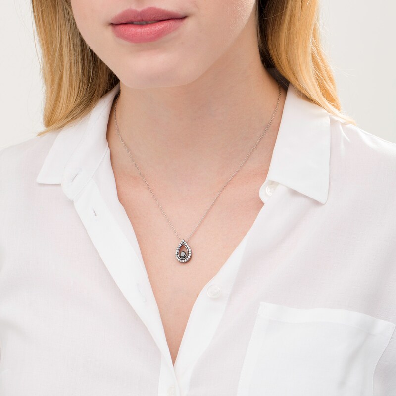 Main Image 2 of 1 CT. T.W. Enhanced Black and White Diamond Teardrop Frame Pendant in 10K White Gold with Black Rhodium