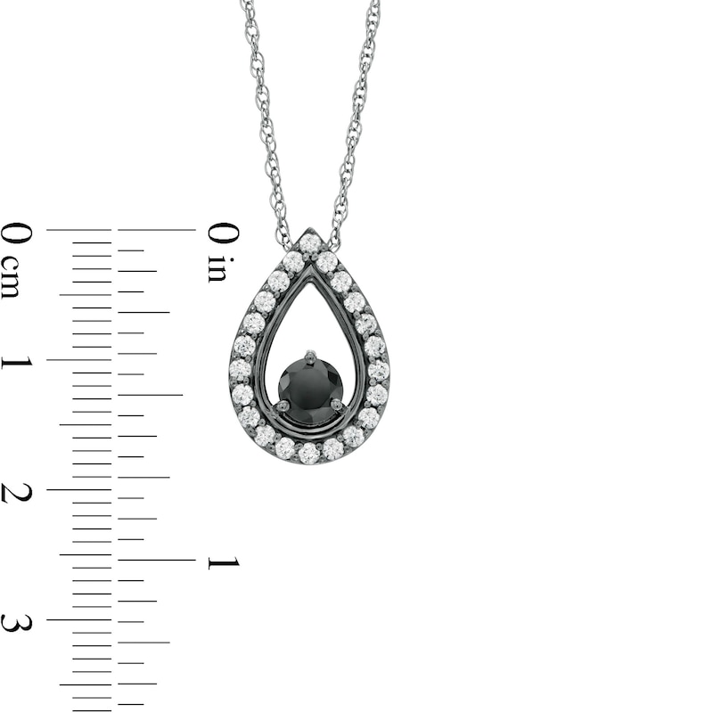 Main Image 3 of 1 CT. T.W. Enhanced Black and White Diamond Teardrop Frame Pendant in 10K White Gold with Black Rhodium