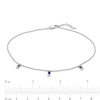 Thumbnail Image 2 of Baguette Lab-Created Blue Sapphire Three Stone Charm Station Anklet in Sterling Silver - 10"