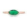 Thumbnail Image 4 of Sideways Marquise Lab-Created Emerald and White Sapphire Curved Halo Ring in Sterling Silver with 14K Rose Gold Plate