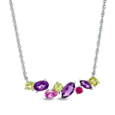 Multi-gemstone necklace with faceted iolite  teardrop