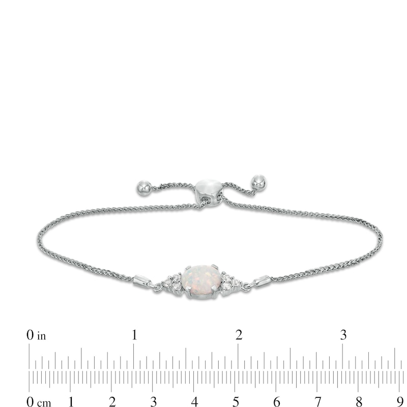 Oval Lab-Created Opal and White Sapphire Tri-Sides Bolo Bracelet in Sterling Silver - 9.5"