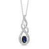 Thumbnail Image 1 of Oval Lab-Created Blue Sapphire and Diamond Accent Cascading Open Flame Pendant in Sterling Silver