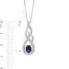 Thumbnail Image 3 of Oval Lab-Created Blue Sapphire and Diamond Accent Cascading Open Flame Pendant in Sterling Silver