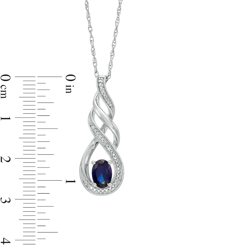 Main Image 3 of Oval Lab-Created Blue Sapphire and Diamond Accent Cascading Open Flame Pendant in Sterling Silver