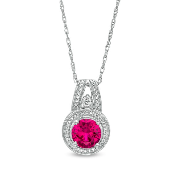 6.0mm Lab-Created Ruby and White Sapphire Beaded Frame Split Bale Pendant in Sterling Silver 6.0mm Lab-Created Ruby and White Sapphire Beaded Frame Split Bale Pendant in Sterling Silver