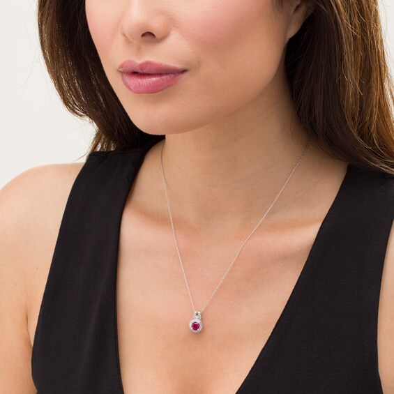 6.0mm Lab-Created Ruby and White Sapphire Beaded Frame Split Bale Pendant in Sterling Silver 6.0mm Lab-Created Ruby and White Sapphire Beaded Frame Split Bale Pendant in Sterling Silver