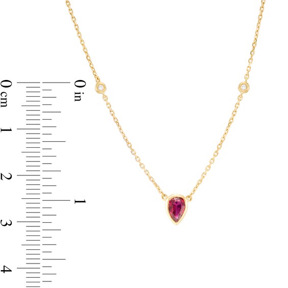 Pear-Shaped Ruby and Diamond Accent Station Necklace in 14K Gold