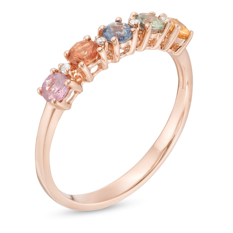 3.0mm Multi-Color Sapphire and Diamond Accent Five Stone Ring in 14K Rose Gold