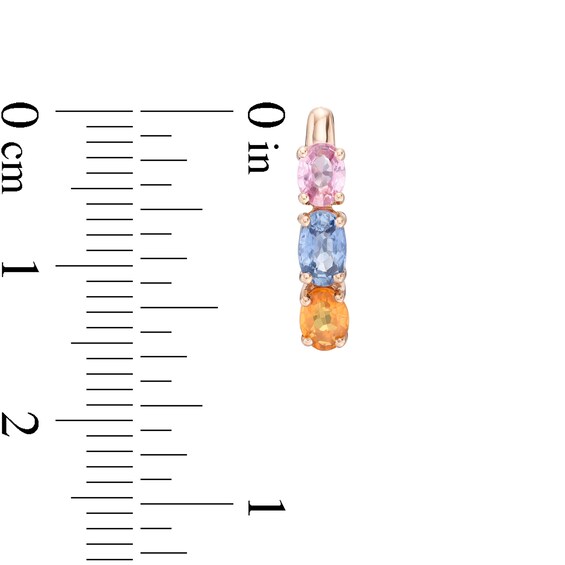 Oval Multi-Color Sapphire Three Stone Curved Drop Earrings in 14K Rose Gold Oval Multi-Color Sapphire Three Stone Curved Drop Earrings in 14K Rose Gold