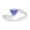 6.0mm Trillion-Cut Tanzanite and 1/20 CT. T.W. Diamond Channel-Set Bypass Ring in Sterling Silver