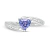 6.0mm Trillion-Cut Tanzanite and 1/20 CT. T.W. Diamond Channel-Set Bypass Ring in Sterling Silver
