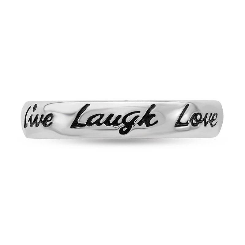 Stackable Expressions™ 4.0mm Black Enamel "Live Laugh Love" Ring in Sterling Silver