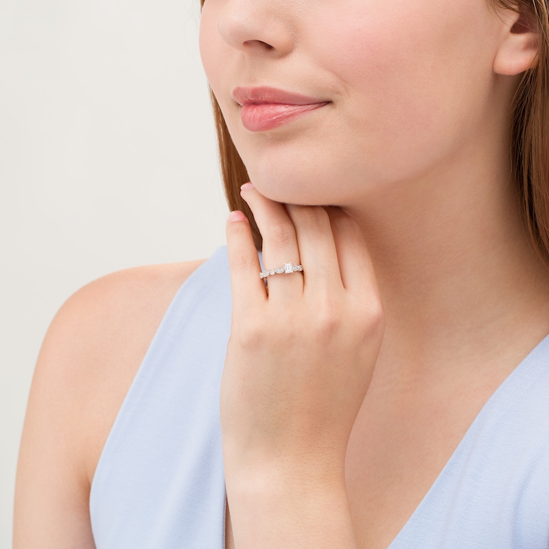 Main Image 2 of 1/2 CT. T.W. Emerald-Cut Diamond wih Marquise Shapes Vintage-Style Engagement Ring in 10K White Gold