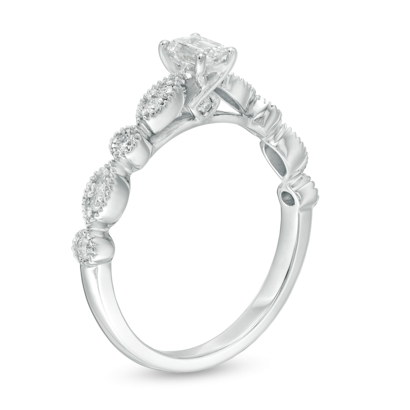 Main Image 3 of 1/2 CT. T.W. Emerald-Cut Diamond wih Marquise Shapes Vintage-Style Engagement Ring in 10K White Gold