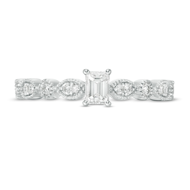 Main Image 4 of 1/2 CT. T.W. Emerald-Cut Diamond wih Marquise Shapes Vintage-Style Engagement Ring in 10K White Gold