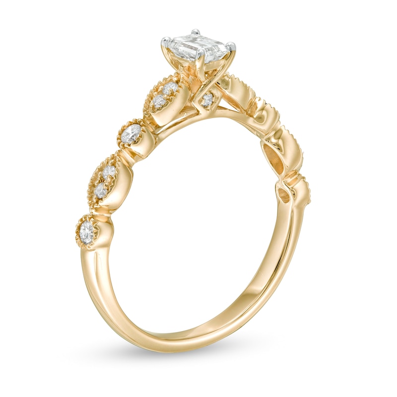 Main Image 3 of 1/2 CT. T.W. Emerald-Cut Diamond with Marquise Shapes Vintage-Style Engagement Ring in 10K Gold