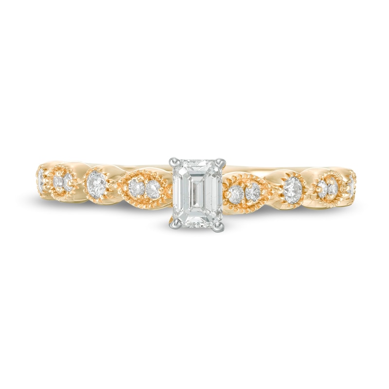 Main Image 4 of 1/2 CT. T.W. Emerald-Cut Diamond with Marquise Shapes Vintage-Style Engagement Ring in 10K Gold