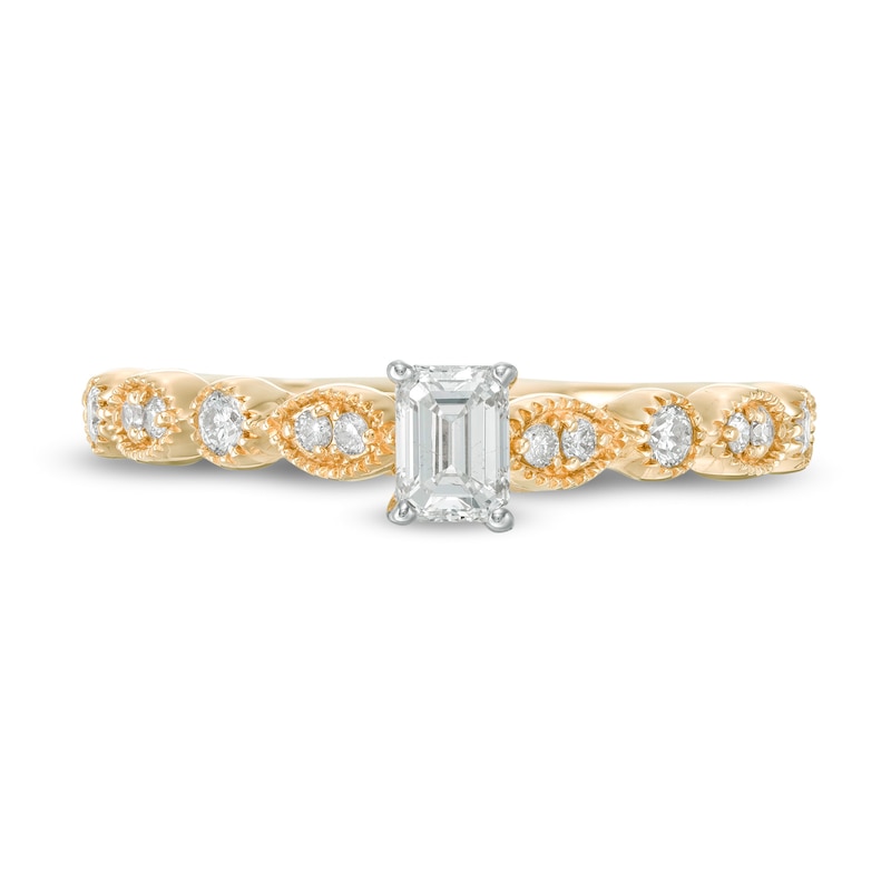 1/2 CT. T.W. Emerald-Cut Diamond with Marquise Shapes Vintage-Style Engagement Ring in 10K Gold