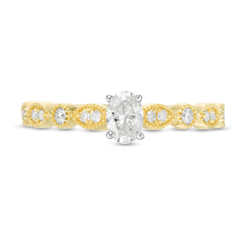 1/2 CT. T.W. Oval Diamond with Marquise Shapes Vintage-Style Engagement Ring in 10K Gold