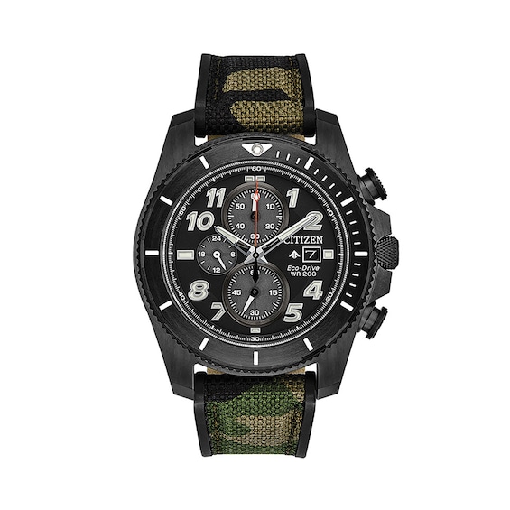 Men's Citizen Eco-Drive® Promaster Tough Chronograph Black IP Strap Watch with Black Dial (Model: Ca0727-12E)