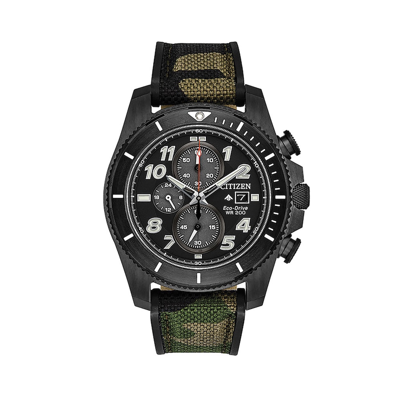 Main Image 1 of Men's Citizen Eco-Drive® Promaster Tough Chronograph Black IP Strap Watch with Black Dial (Model: CA0727-12E)